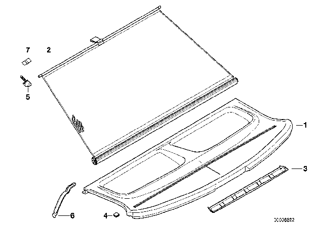 1996 BMW 318ti Rear Window Shelf / Manual Sun Blind Diagram