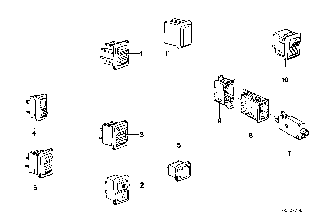 1986 BMW 735i Switch - Center Console Diagram