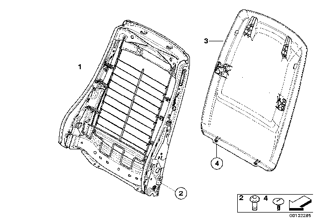 2011 BMW 135i Front Seat Backrest Frame / Rear Panel Diagram