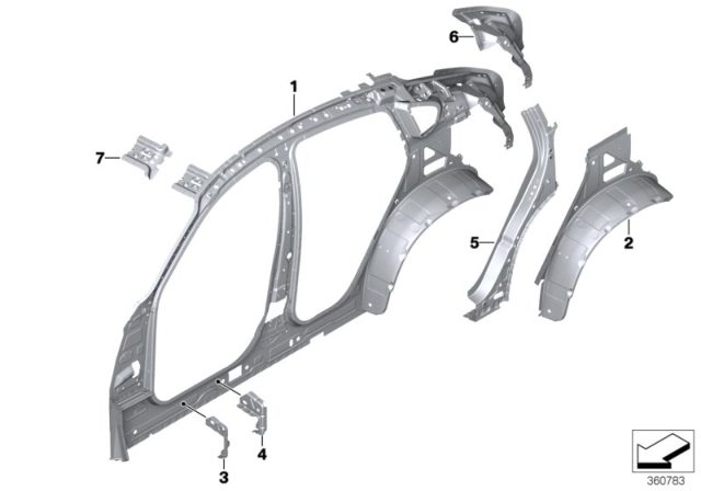 2016 BMW X4 Right Interior Side Frame Diagram for 41217385432