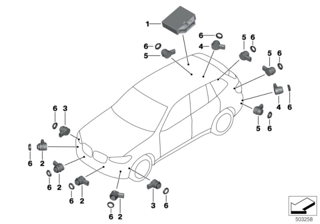 2018 BMW X3 Park Distance Control (PDC) Diagram 2