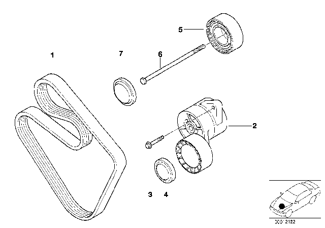 2003 BMW 325i Belt Drive Water Pump / Alternator Diagram 2