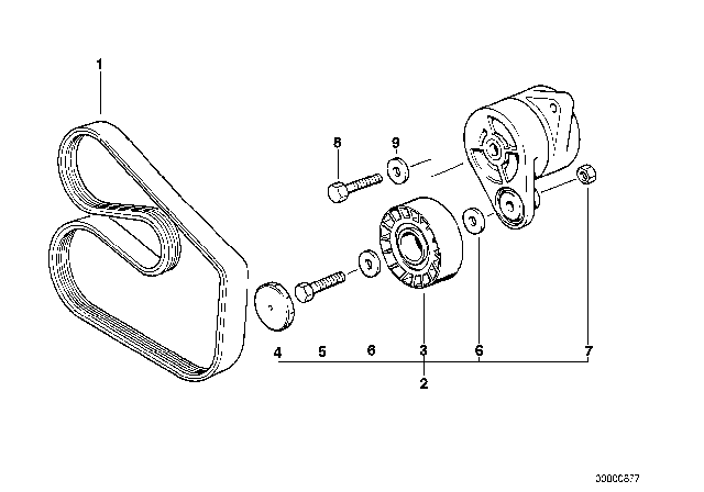 1998 BMW Z3 Belt Drive Water Pump / Alternator Diagram 1