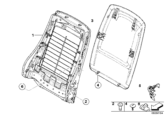 2009 BMW 328i Front Seat Backrest Frame / Rear Panel Diagram