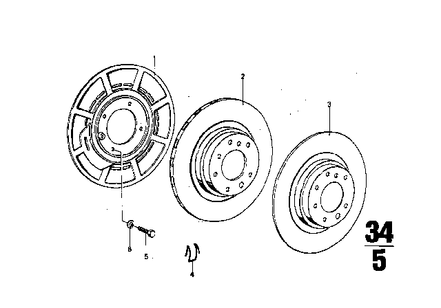 1973 BMW 3.0CS Rear Wheel Brake / Brake Disc Diagram