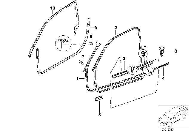 1999 BMW Z3 M Outer Weatherstrip, Right Diagram for 51218397636