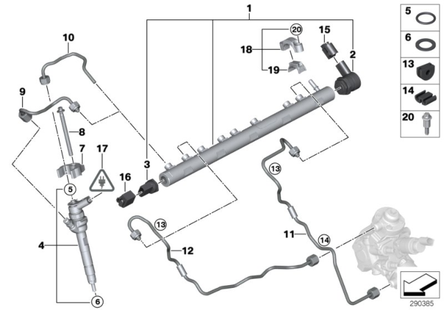 2015 BMW X5 High Pressure Accumulator / Injector / Line Diagram