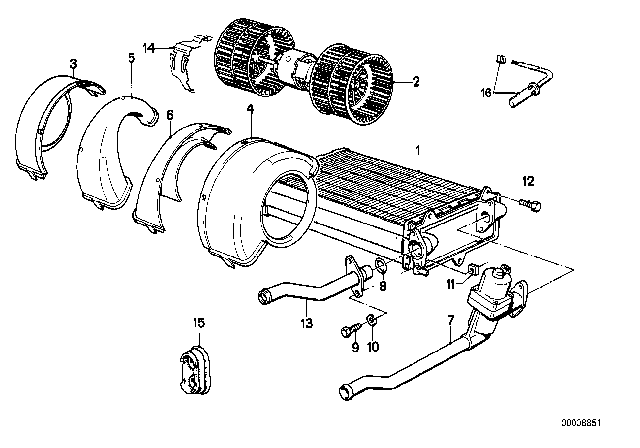 1986 BMW 325e Heater Radiator / Blower Diagram 2