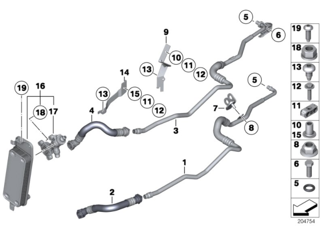 2011 BMW 750Li xDrive Heat Exchanger / Transmission Oil Cooler Line Diagram