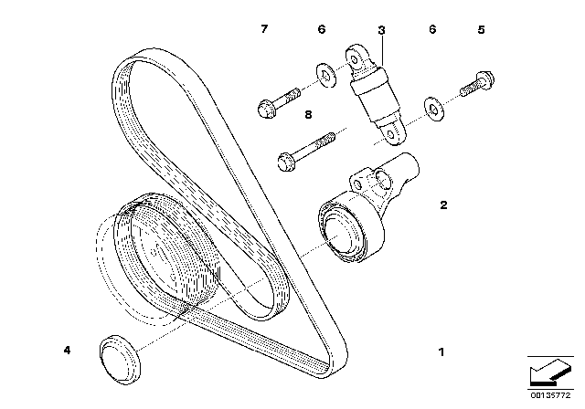 2008 BMW M6 Belt Drive Water Pump / Alternator Diagram