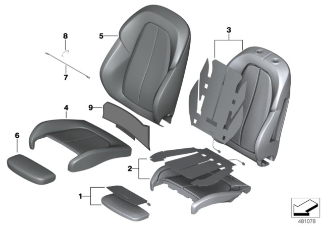 2018 BMW X1 Sport Backrest Upholstery Parts, Left Diagram for 52107430807