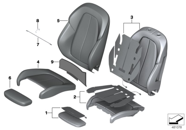 2018 BMW X1 Sports Seat Upholstery Parts Diagram for 52107430803