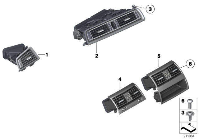 2016 BMW ActiveHybrid 5 Fresh Air Grille Center Diagram for 64229166885