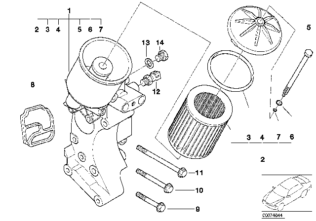 2001 BMW Z3 M Lubrication System - Oil Filter Diagram