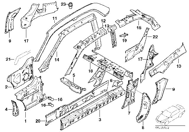 1999 BMW Z3 Right Interior Roof Frame Diagram for 41218400782