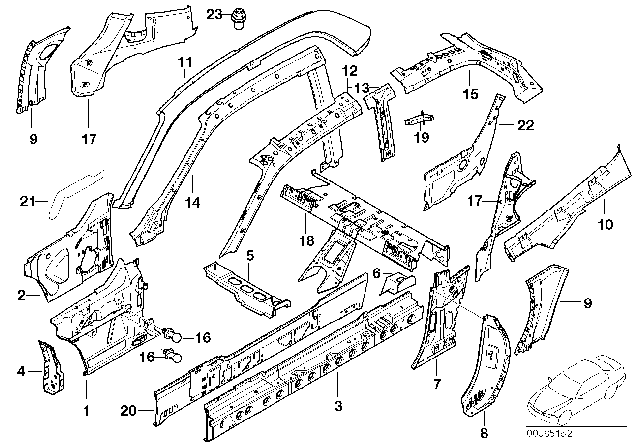 1999 BMW Z3 Column A Exterior, Right Diagram for 41218410412