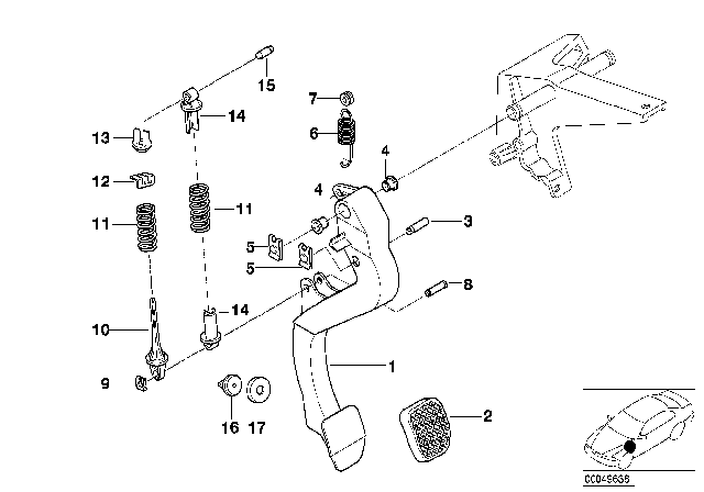 1998 BMW 328i Pedals - Supporting Bracket / Clutch Pedal Diagram