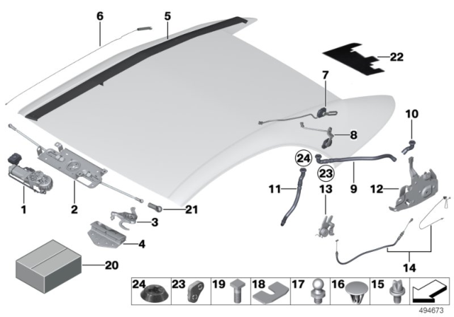 2016 BMW 650i Folding Top Mounting Parts Diagram