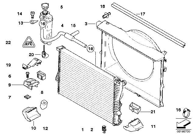 2003 BMW 525i Radiator / Expansion Tank / Frame Diagram