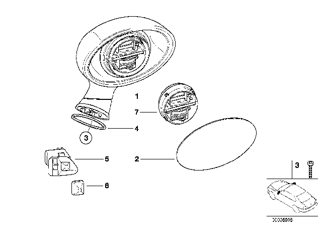 1999 BMW Z3 M Convex Mirror Glass Diagram for 51162693066