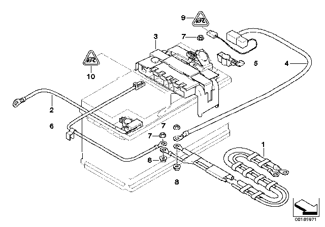 2009 BMW 135i Battery Lead/Distribution Box, Rear Diagram