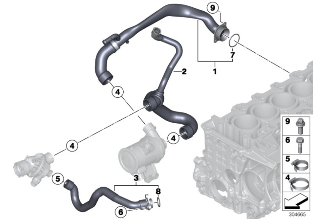 2016 BMW M2 Cooling System - Water Hoses Diagram