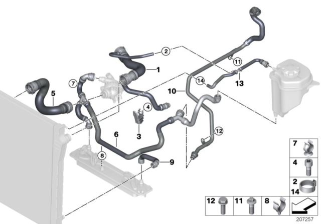 2008 BMW X5 Cooling System - Water Hoses Diagram