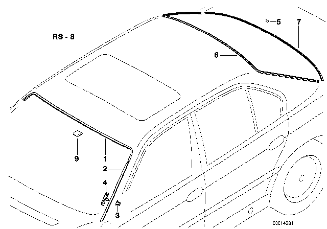 1998 BMW 740i Glazing, Mounting Parts Diagram