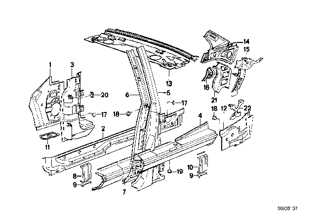 1985 BMW 325e Single Components For Body-Side Frame Diagram 2