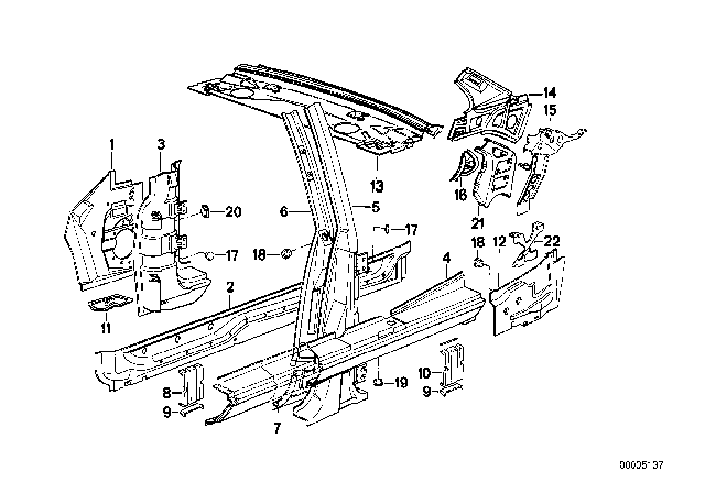 1990 BMW 325i Single Components For Body-Side Frame Diagram 2