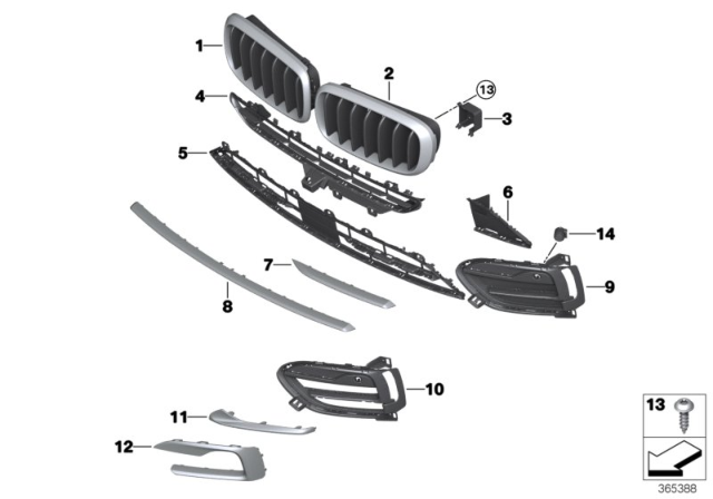 2016 BMW X6 Ornamental Grille, Basic, Left Diagram for 51137373689