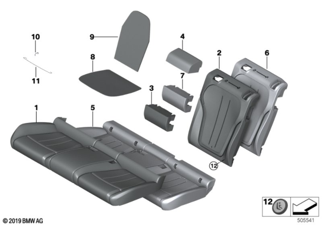 2018 BMW X6 Cover, Backrest, Leather, Middle, Top Diagram for 52207379005