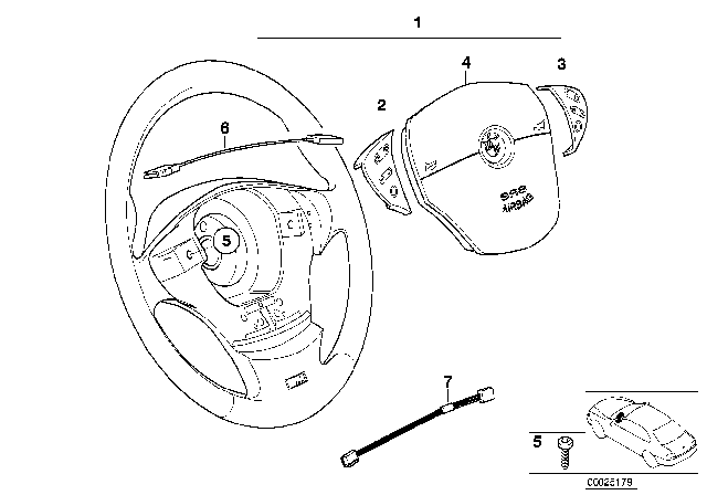 2002 BMW 525i M Sports Steering Wheel, Airbag Diagram 1