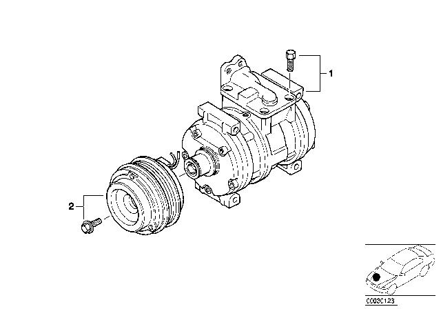 1994 BMW 840Ci Exchange Air Conditioning Compressor Diagram for 64528385908