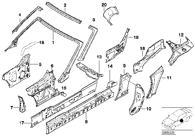 1997 BMW Z3 Single Components For Body-Side Frame Diagram