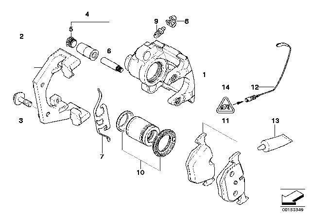 2003 BMW X5 Rear Wheel Brake, Brake Pad Sensor Diagram