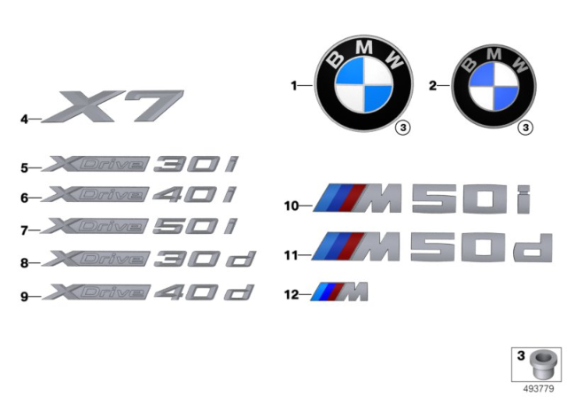 2019 BMW X7 Emblems / Letterings Diagram