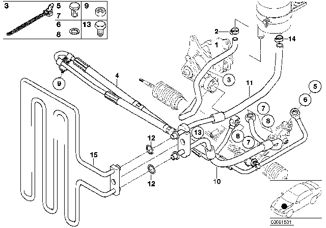 2003 BMW Alpina V8 Roadster Hydro Steering - Oil Pipes Diagram