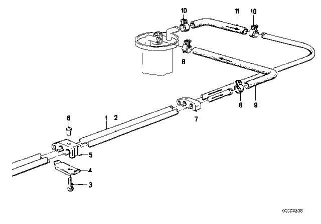 1984 BMW 325e Fuel Pipe And Mounting Parts Diagram