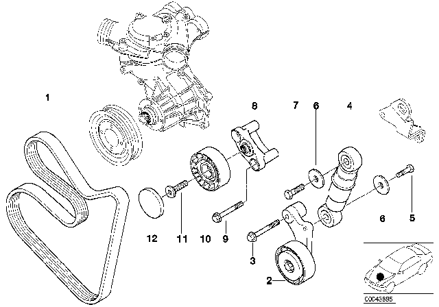 2001 BMW Z8 Belt Drive Water Pump / Alternator Diagram