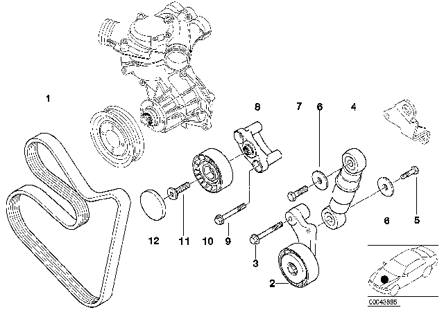 2003 BMW Alpina V8 Roadster Belt Drive Water Pump / Alternator Diagram