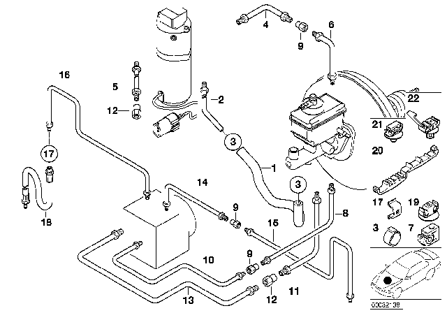 2002 BMW 530i Front Brake Pipe ASC/DSC Diagram