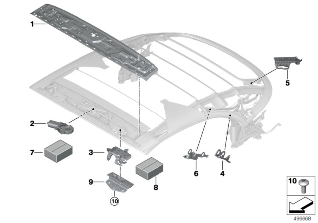 2020 BMW 840i xDrive Folding Top Mounting Parts Diagram
