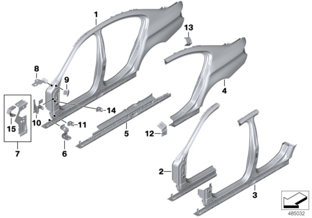 2014 BMW 535d xDrive Body-Side Frame Right Diagram for 41217240538