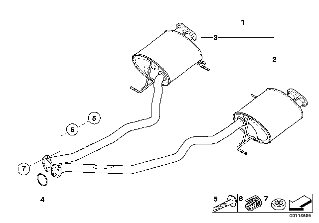 2001 BMW X5 Sports Rear Silencer, Right Diagram for 18100146020