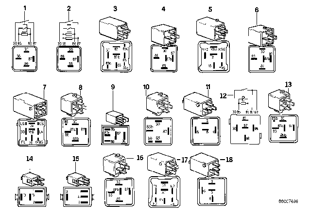 1994 BMW 840Ci Various Relays Diagram 1