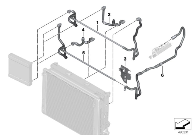 2014 BMW 640i xDrive Cooling System - Displaced Radiator Diagram