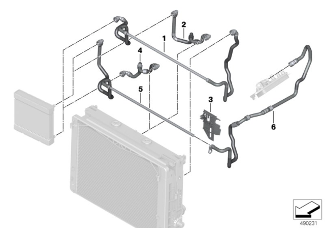 2017 BMW 640i xDrive Cooling System - Displaced Radiator Diagram