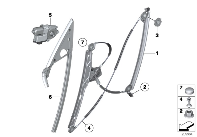 2011 BMW 535i GT xDrive Door Window Lifting Mechanism Diagram 1