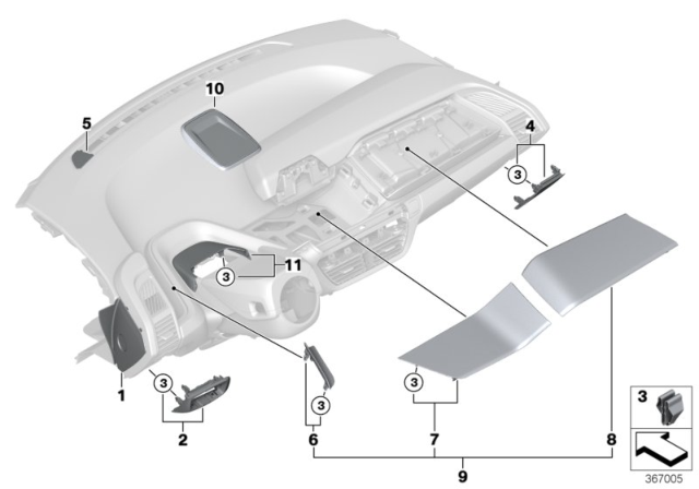2014 BMW i3 Mounting Parts, Instrument Panel Diagram 2